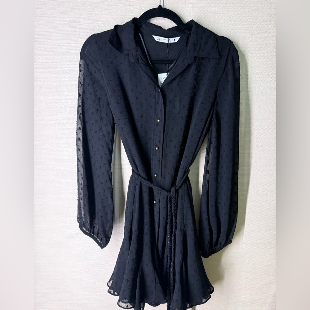 Zara Black Long Sleeve Tie Front Dress